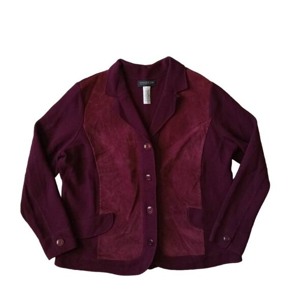 Jones New York Purple Burgundy Red Genuine Suede Button Front Jacket Women's 0X - Picture 1 of 12